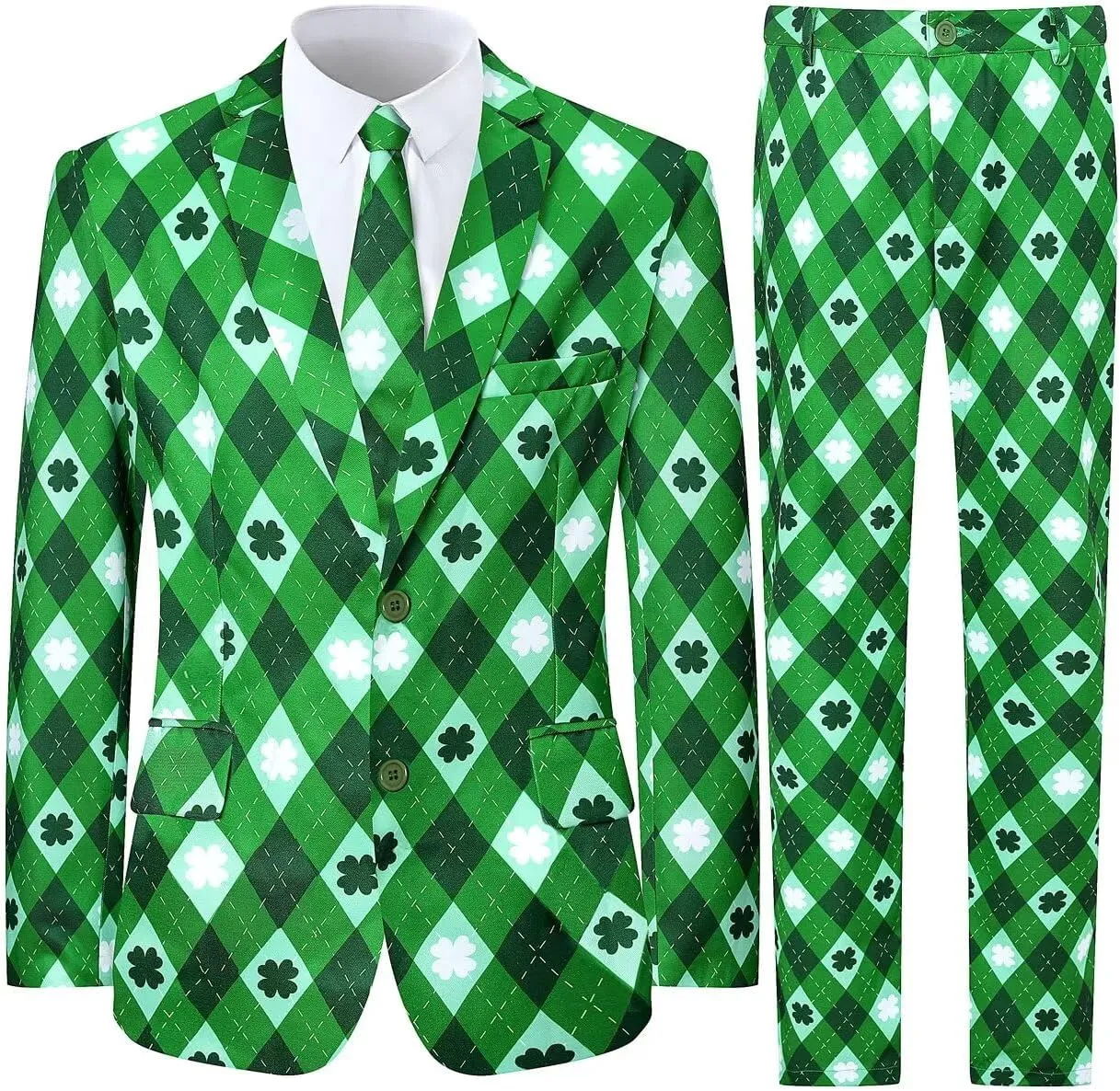 Men's 3-Piece Party Print Suits, Two Button Jacket & Pants & Tie