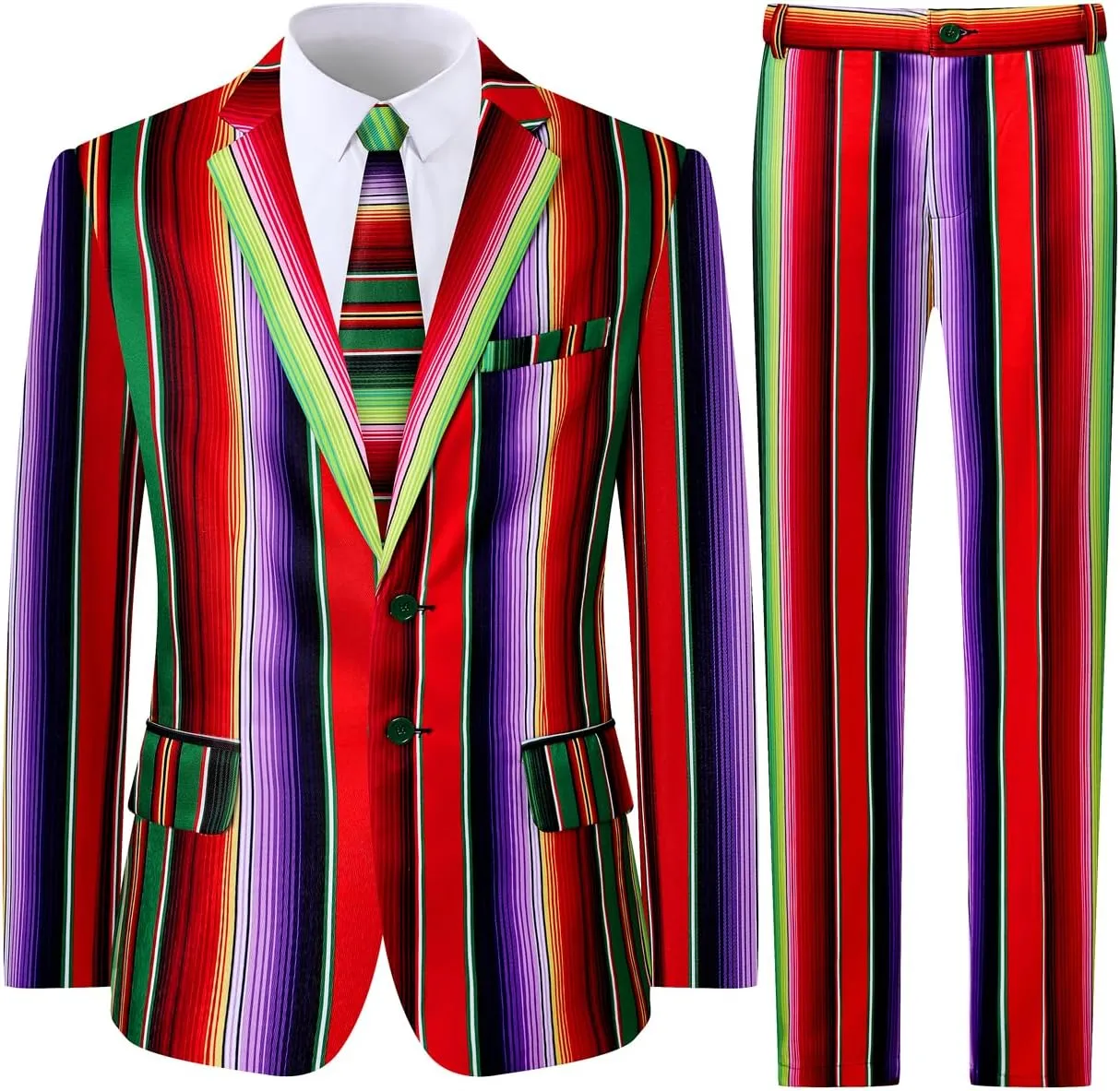 Men's 3-Piece Party Print Suits, Two Button Jacket & Pants & Tie