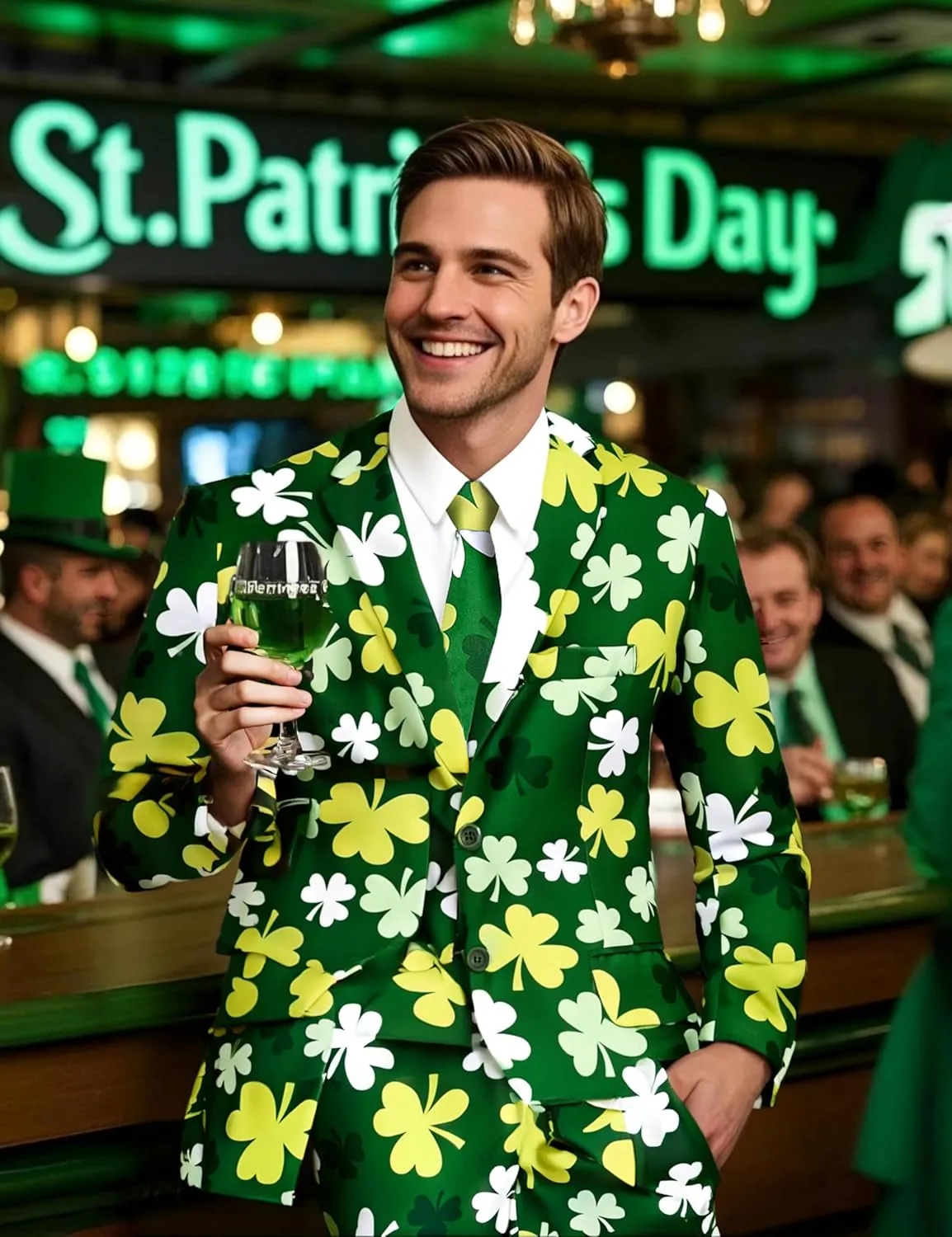 Men's 3-Piece Party Print Suits, Two Button Jacket & Pants & Tie