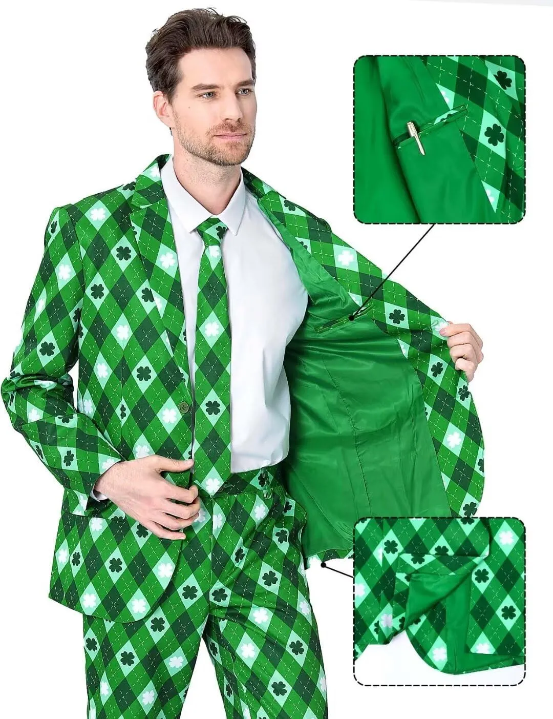 Men's 3-Piece Party Print Suits, Two Button Jacket & Pants & Tie