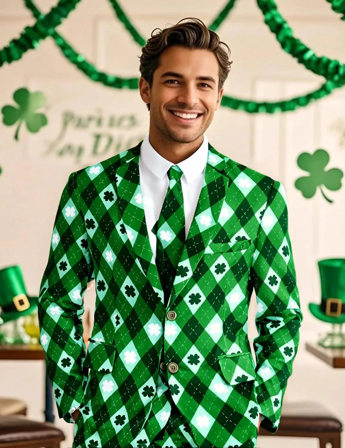 Men's 3-Piece Party Print Suits, Two Button Jacket & Pants & Tie