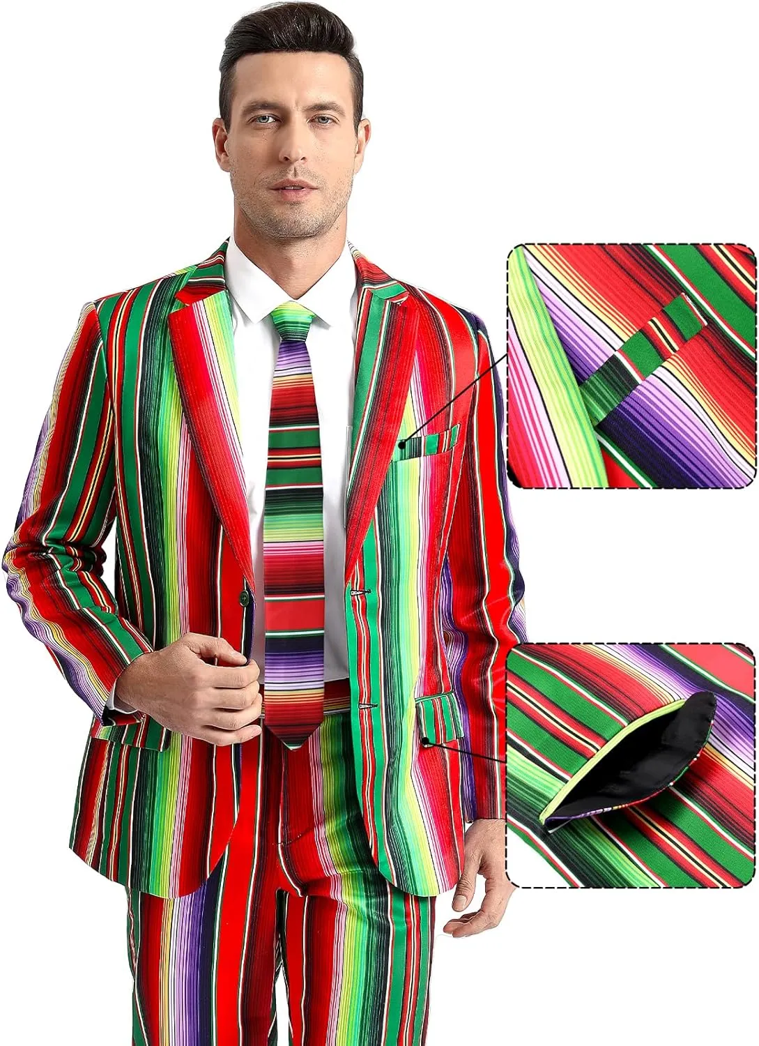 Men's 3-Piece Party Print Suits, Two Button Jacket & Pants & Tie