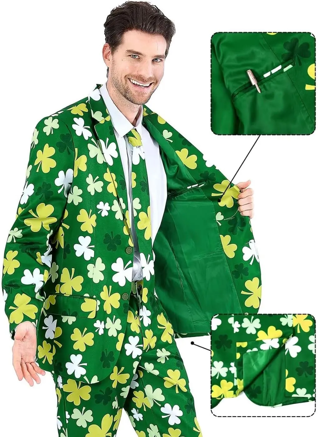 Men's 3-Piece Party Print Suits, Two Button Jacket & Pants & Tie
