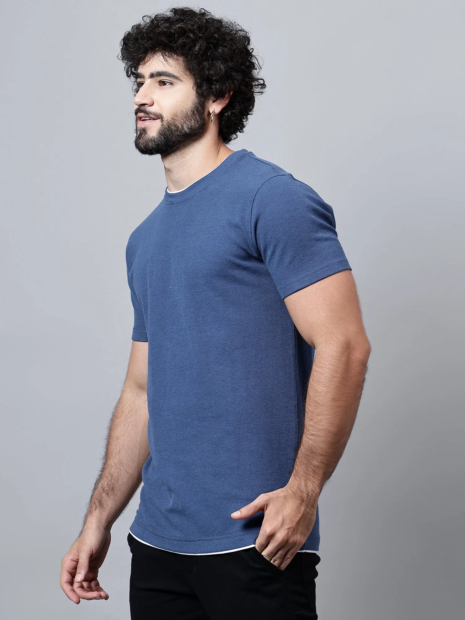 Men's Airforce Blue Round neck Half Sleeve T-Shirt
