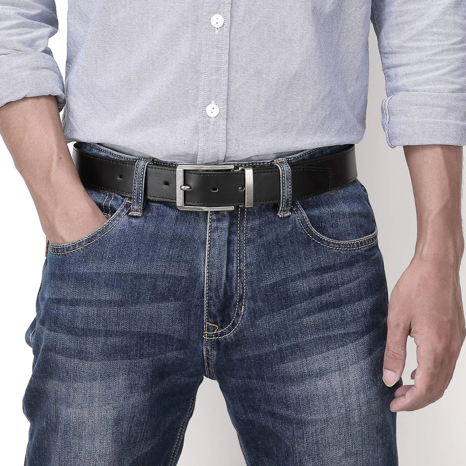 Men's Dress Belt Black Leather Belts for Jeans