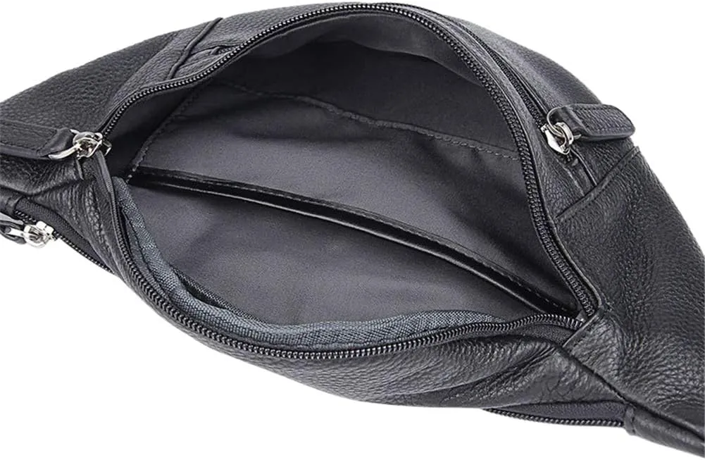 Mens Genuine Leather Waist Bags Cowhide Hip Purses for Boy Black (Black)