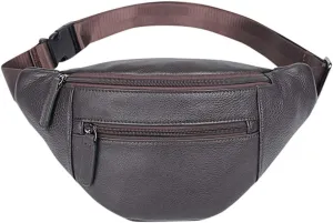 Mens Genuine Leather Waist Bags Cowhide Hip Purses for Boy Black (Chocolate)
