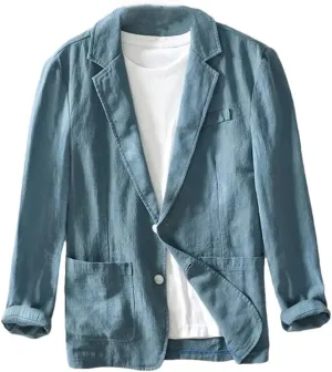 Men's Linen Cotton Blazer buttons Long Sleeve Casual Business Loose Solid Color Suit Jackets