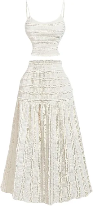 Milumia Women's Ruffle Maxi Skirt Set Spaghetti Strap Cami Top and Skirt Matching Sets 2 Piece Outfit