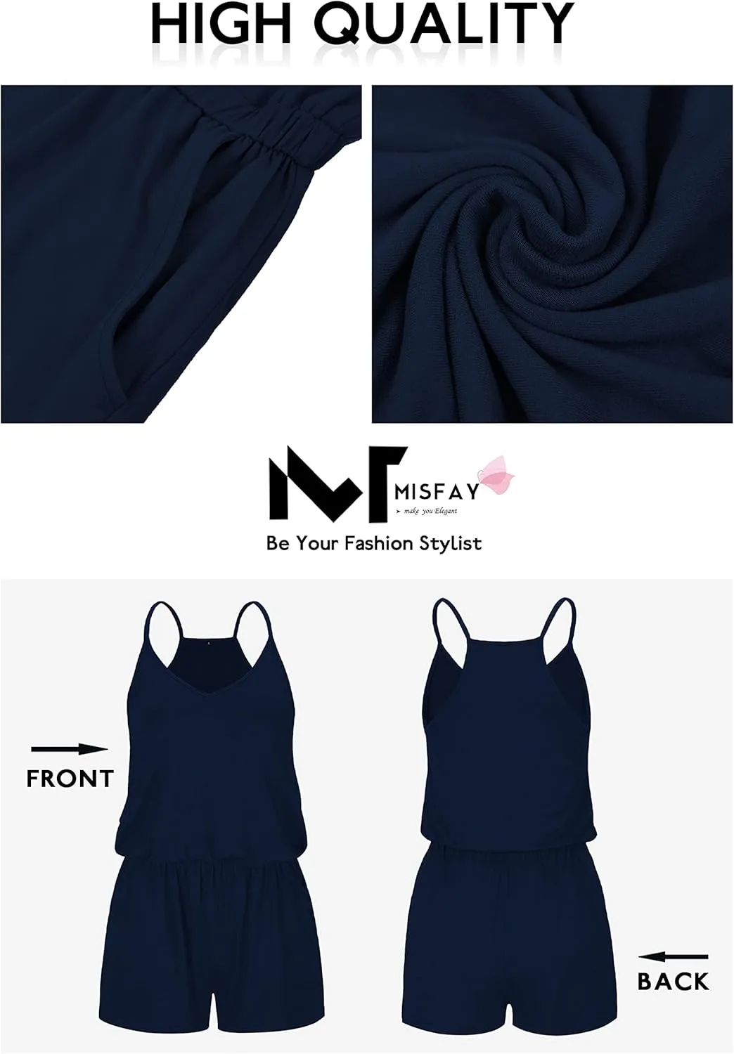 MISFAY Womens Summer Loose V Neck Spaghetti Strap Short Jumpsuit Rompers