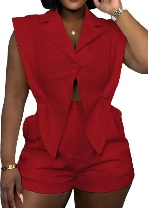 Molisry Women's Sleeveless Rompers Dressy Irregular Lapel Neck Blazer Vest Elasitc Waist Shorts Jumpsuit Casual 2025