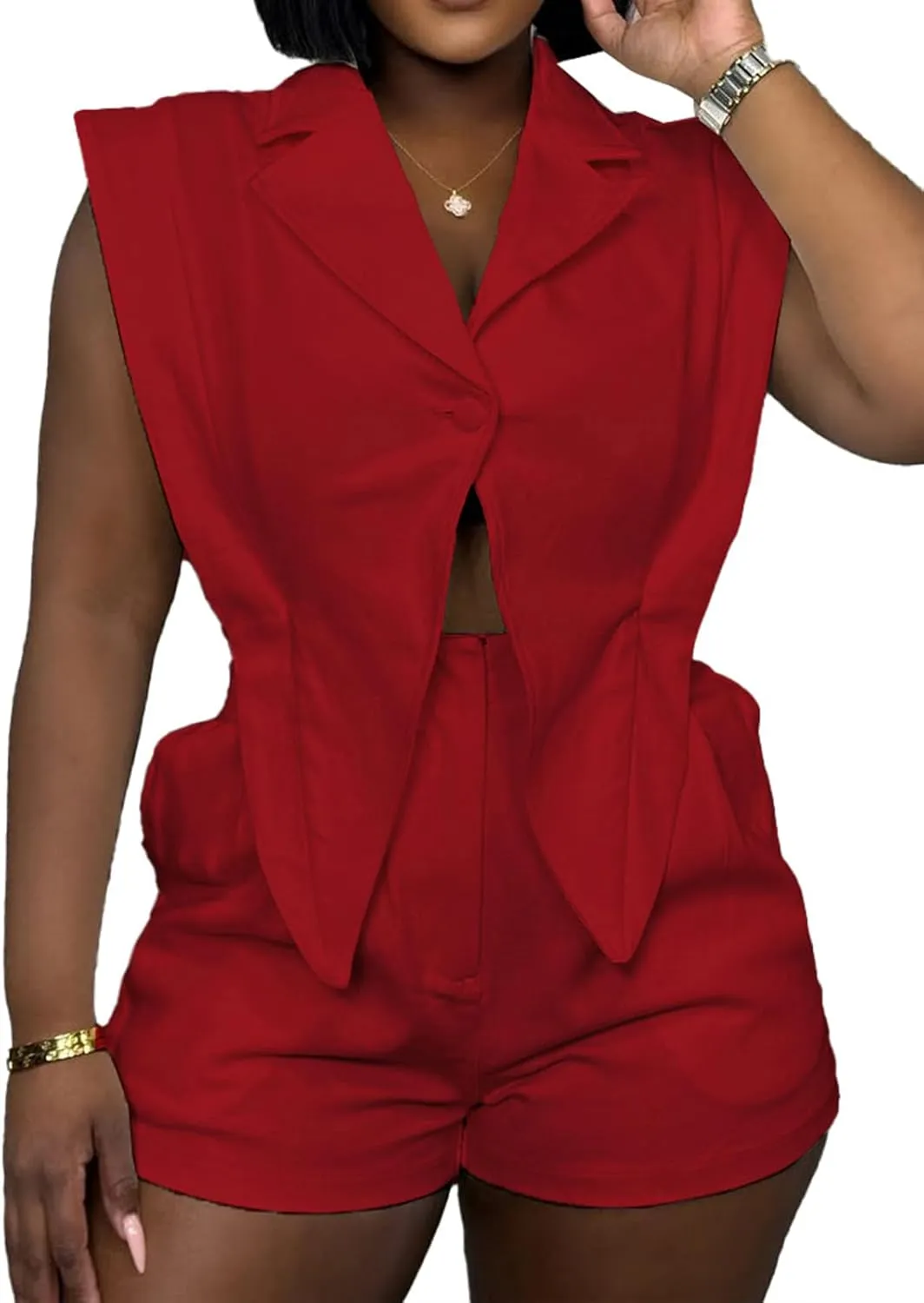 Molisry Women's Sleeveless Rompers Dressy Irregular Lapel Neck Blazer Vest Elasitc Waist Shorts Jumpsuit Casual 2025
