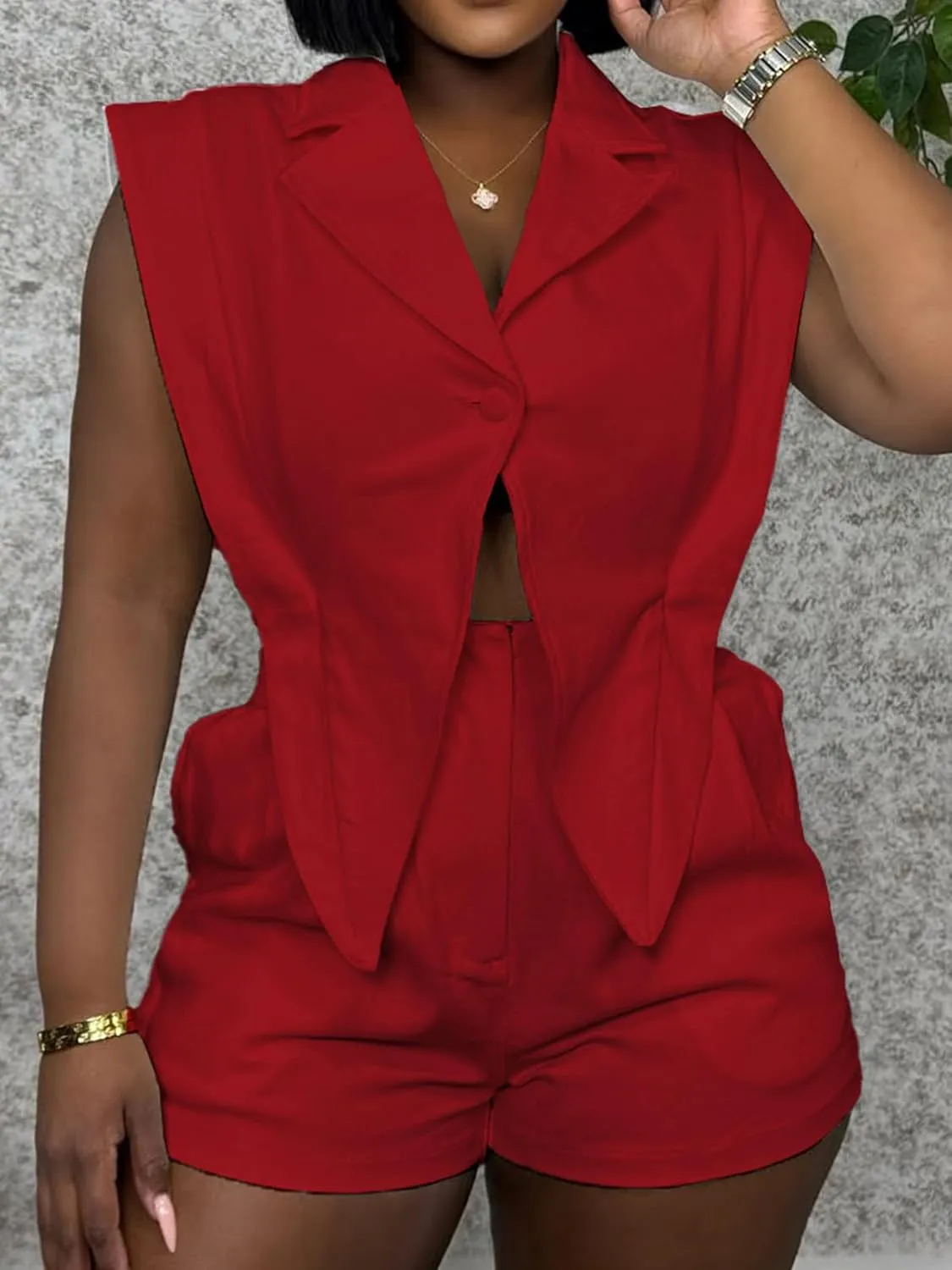 Molisry Women's Sleeveless Rompers Dressy Irregular Lapel Neck Blazer Vest Elasitc Waist Shorts Jumpsuit Casual 2025