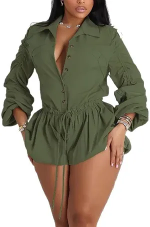 Molisry Women's Tshirt Dress Rompers Dressy Elastic Waisted Lantern Sleeve Mini Bubble Jumpsuit Overalls