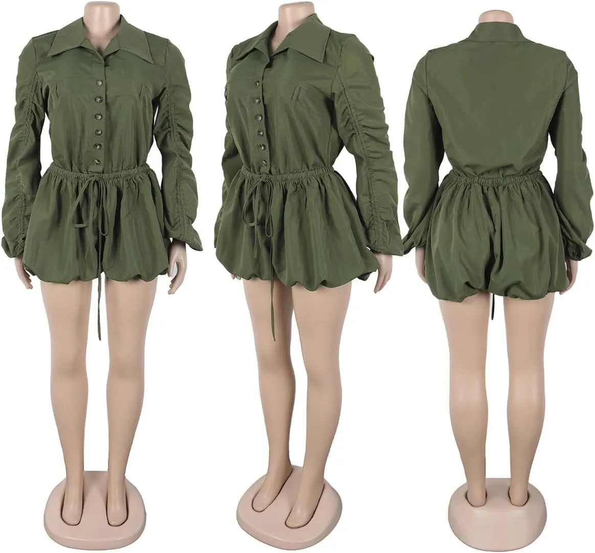 Molisry Women's Tshirt Dress Rompers Dressy Elastic Waisted Lantern Sleeve Mini Bubble Jumpsuit Overalls