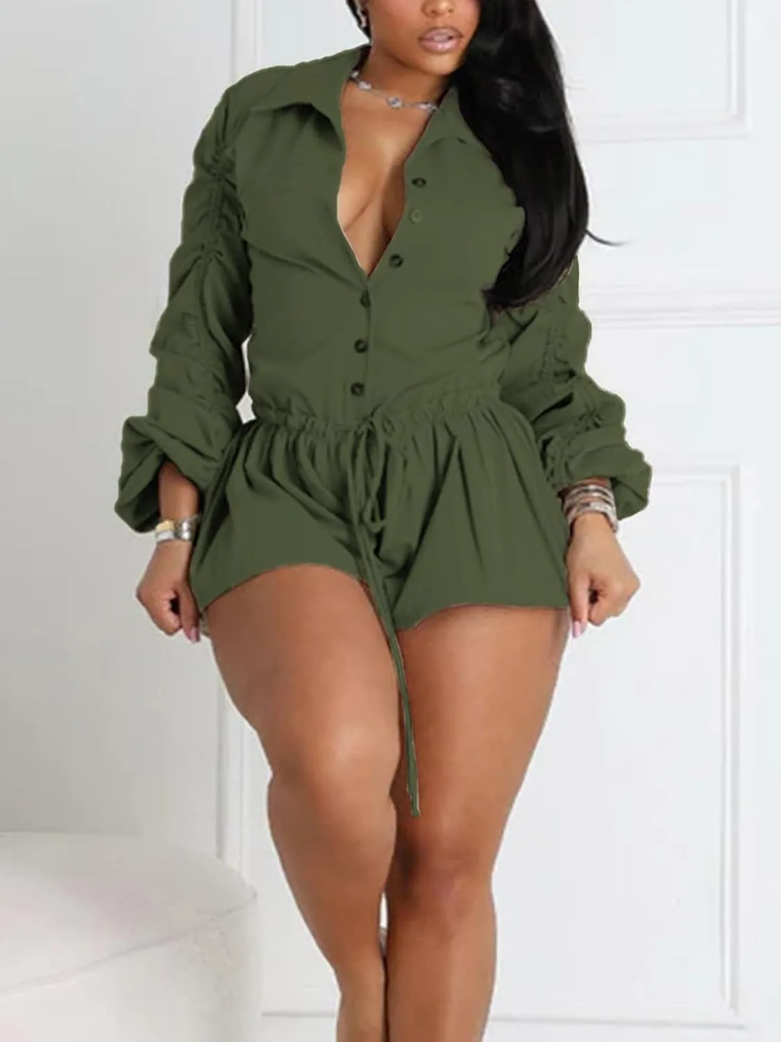 Molisry Women's Tshirt Dress Rompers Dressy Elastic Waisted Lantern Sleeve Mini Bubble Jumpsuit Overalls