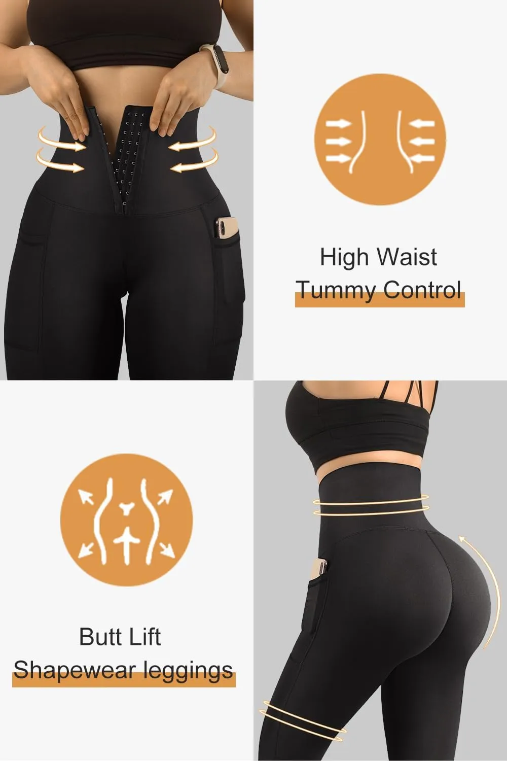 MOOSLOVER Women Corset High Waisted Leggings with Pockets Tummy Control Body Shaper Yoga Pants