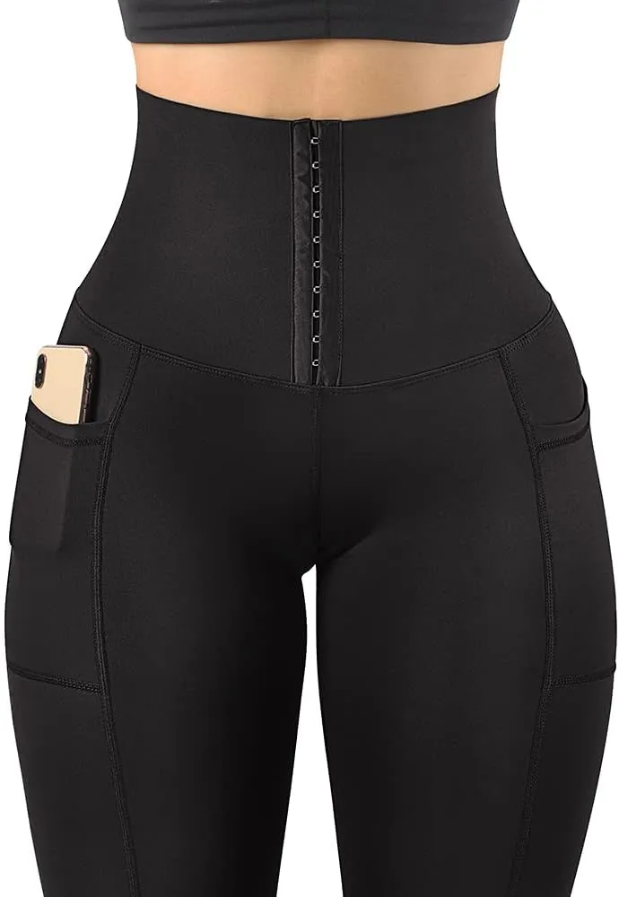 MOOSLOVER Women Corset High Waisted Leggings with Pockets Tummy Control Body Shaper Yoga Pants