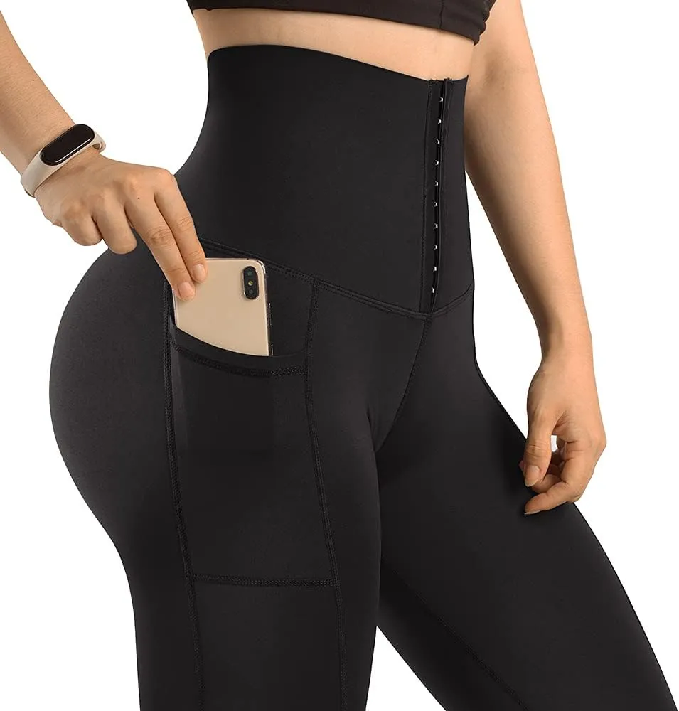 MOOSLOVER Women Corset High Waisted Leggings with Pockets Tummy Control Body Shaper Yoga Pants