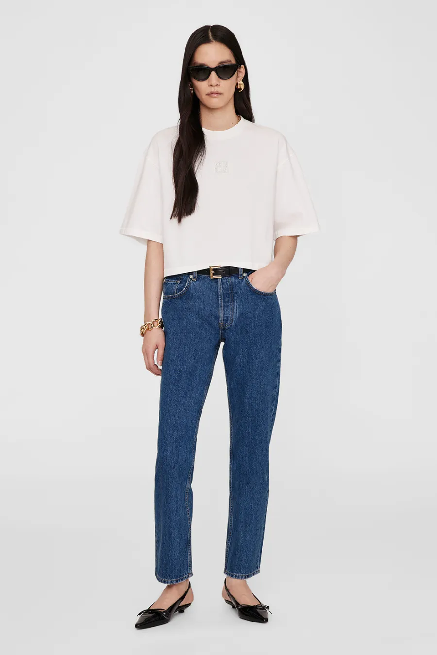 Myers Cropped Tee Framed Monogram Ivory