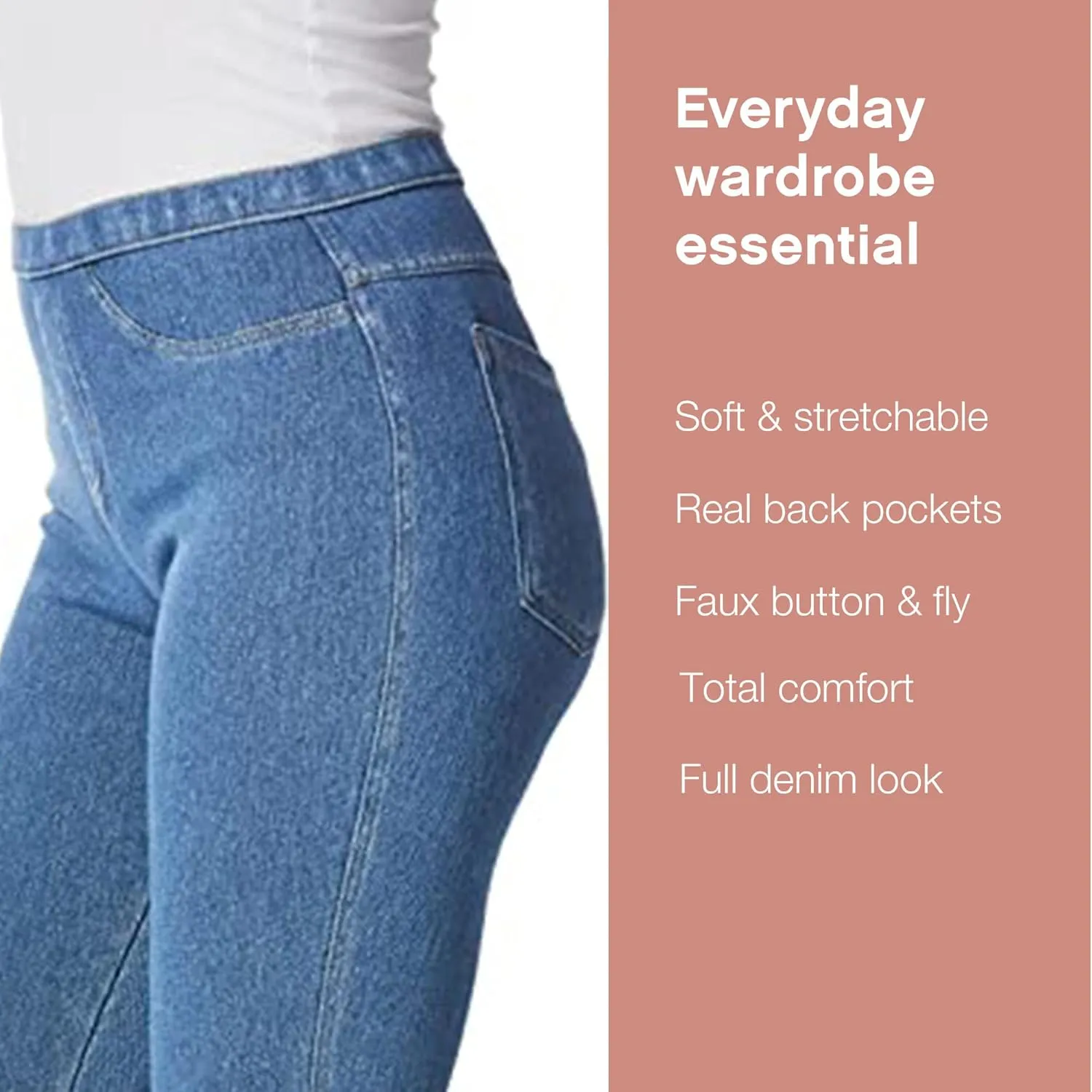 No Nonsense Womens Classic Denim Leggings, Jeggings for Women with Real Back Pockets, High Waisted Stretch Jeans