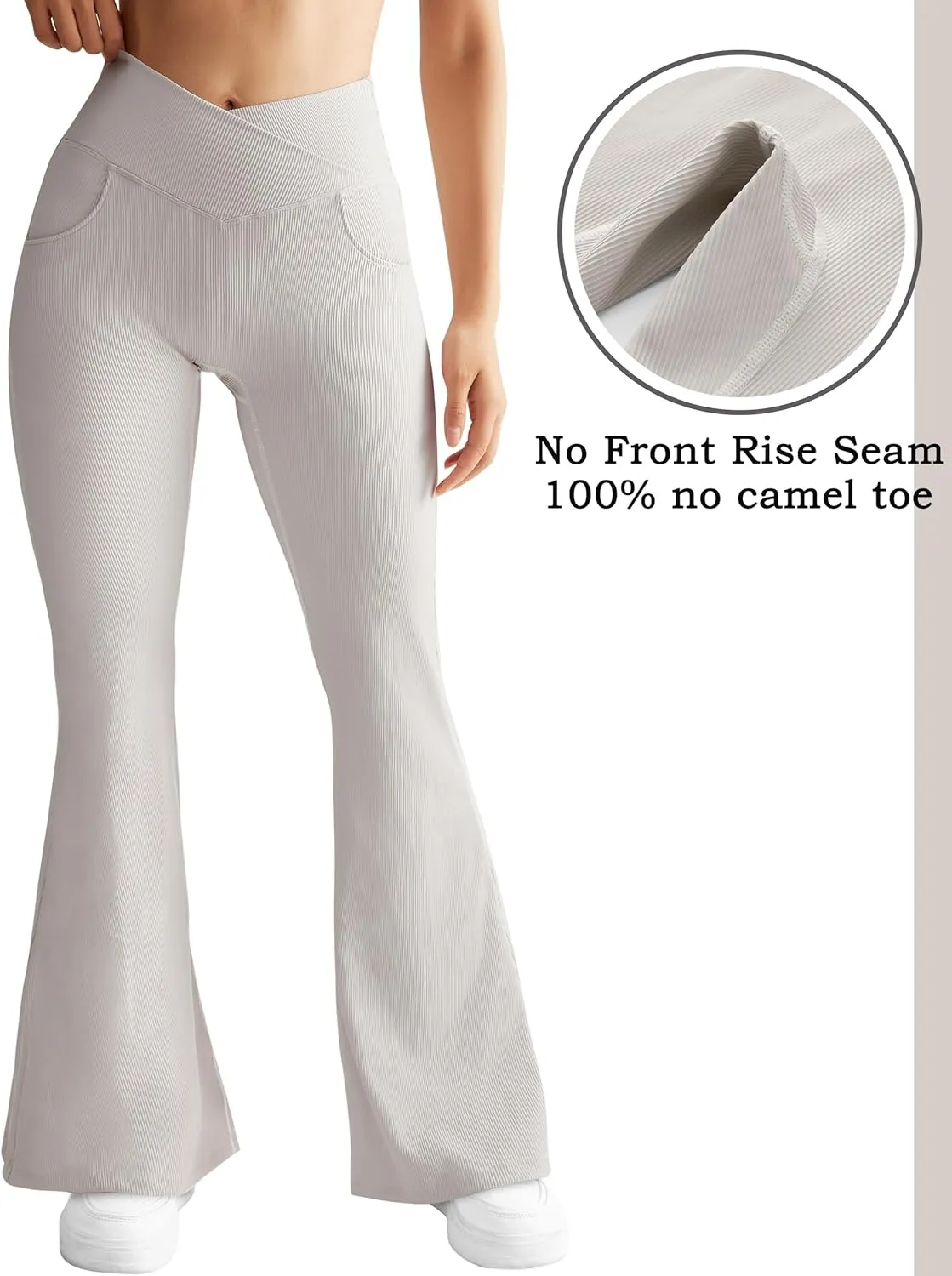 OMKAGI V Waist Flare Leggings for Women Tummy Control Wide Leg Yoga Pants with Pockets