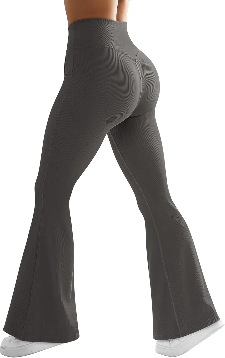 OMKAGI V Waist Flare Leggings for Women Tummy Control Wide Leg Yoga Pants with Pockets