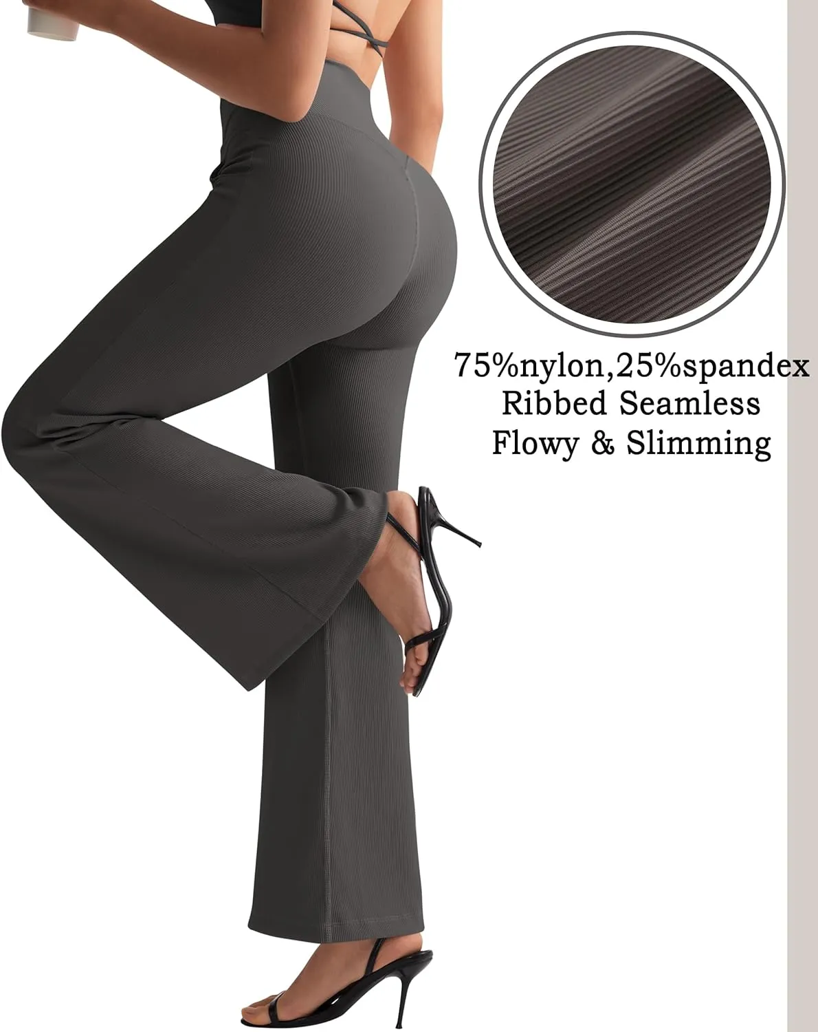 OMKAGI V Waist Flare Leggings for Women Tummy Control Wide Leg Yoga Pants with Pockets