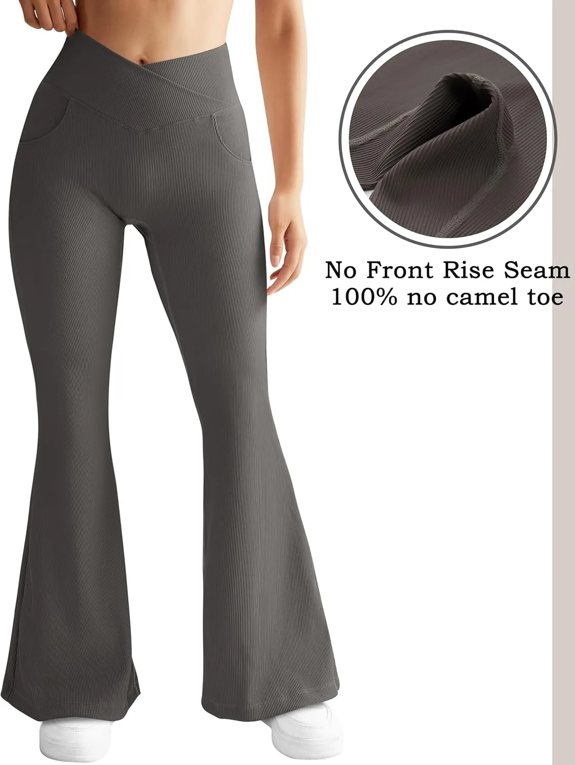 OMKAGI V Waist Flare Leggings for Women Tummy Control Wide Leg Yoga Pants with Pockets