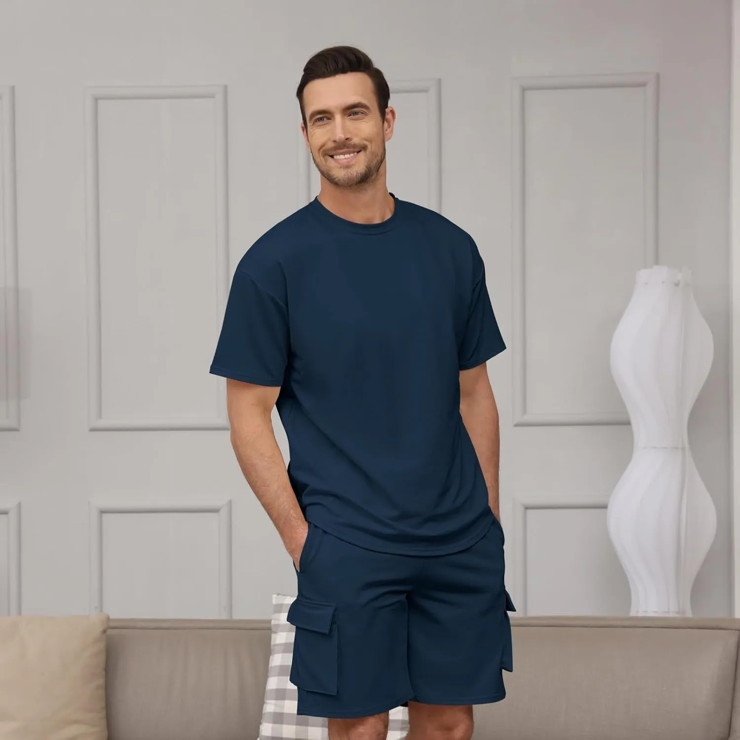 Opomelo Mens Short Sets 2 Piece Outfits - Casual Summer Short Sleeve Sweatsuits Sets for Men with Cargo Pocket