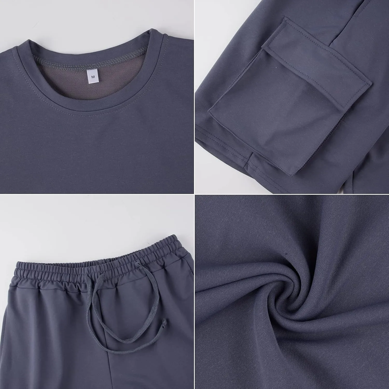 Opomelo Mens Short Sets 2 Piece Outfits - Casual Summer Short Sleeve Sweatsuits Sets for Men with Cargo Pocket