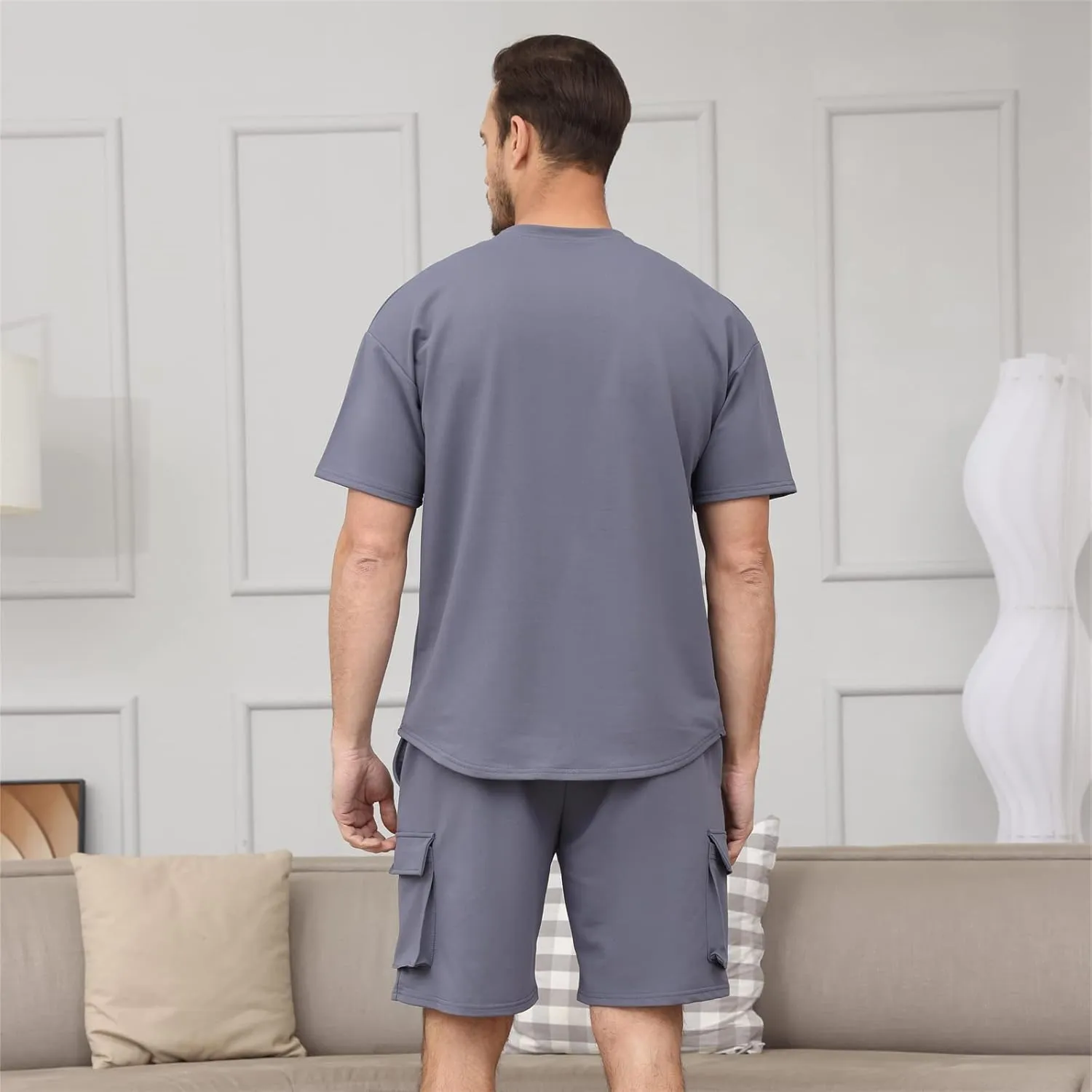 Opomelo Mens Short Sets 2 Piece Outfits - Casual Summer Short Sleeve Sweatsuits Sets for Men with Cargo Pocket