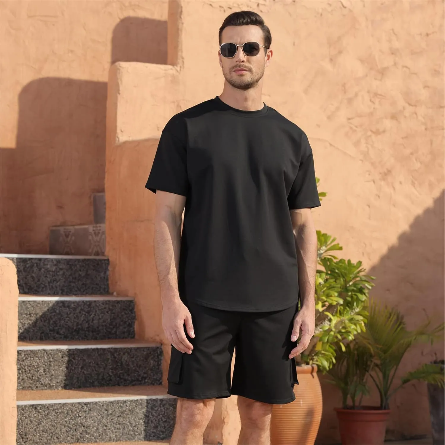 Opomelo Mens Short Sets 2 Piece Outfits - Casual Summer Short Sleeve Sweatsuits Sets for Men with Cargo Pocket