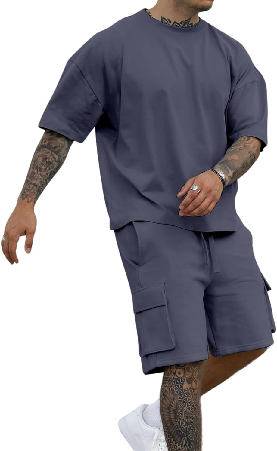 Opomelo Mens Short Sets 2 Piece Outfits - Casual Summer Short Sleeve Sweatsuits Sets for Men with Cargo Pocket
