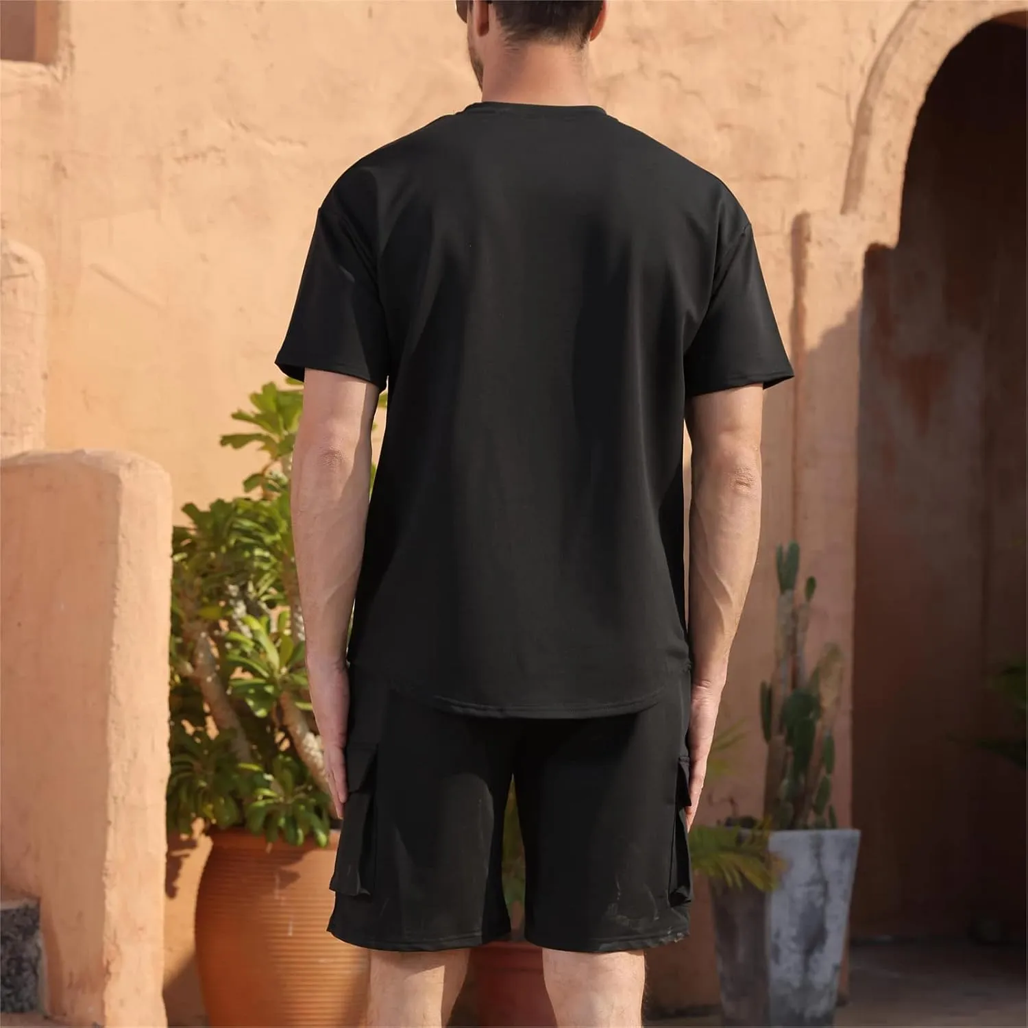 Opomelo Mens Short Sets 2 Piece Outfits - Casual Summer Short Sleeve Sweatsuits Sets for Men with Cargo Pocket