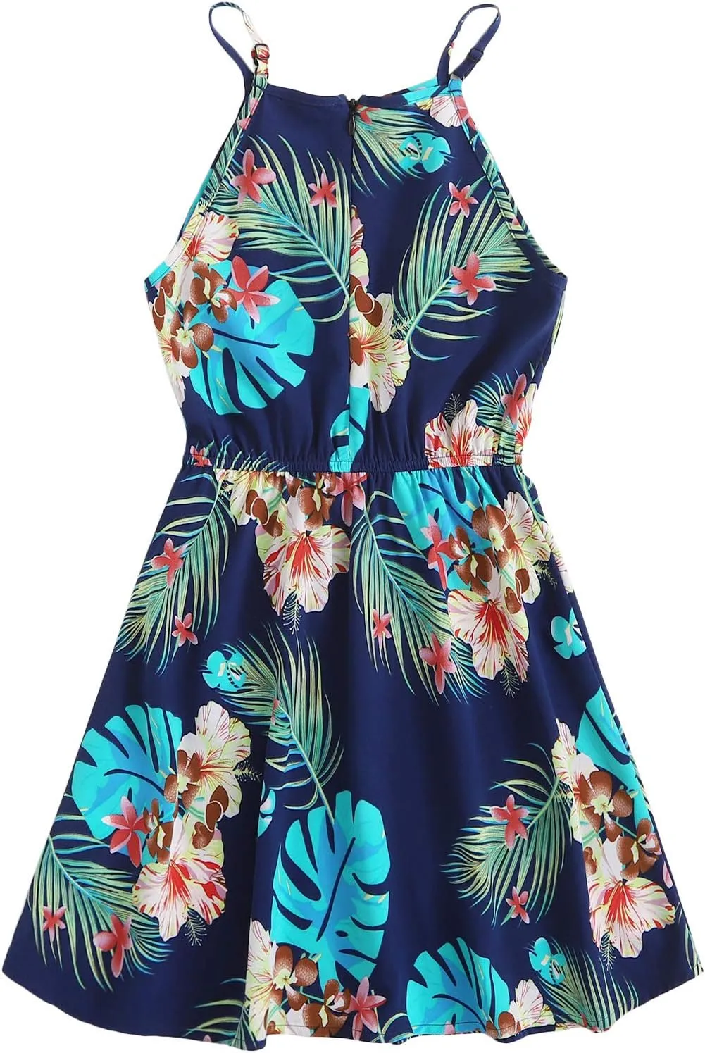 OYOANGLE Girl's Casual Boho Floral Print Sleeveless A-Line Swing Cami Hawaiian Dress Sundress