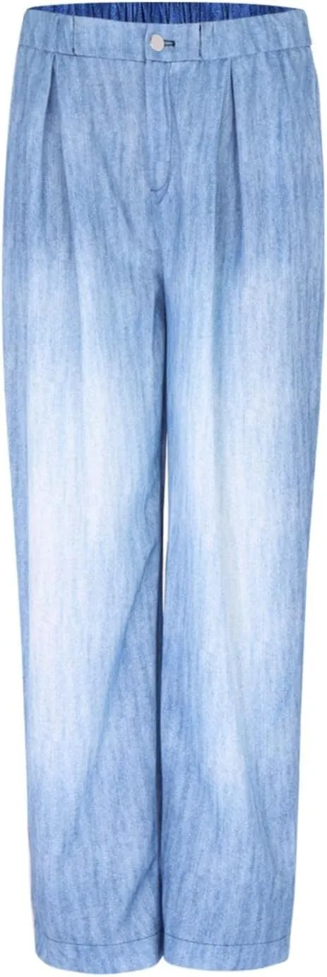 Pants for Women Women's Wide Leg Baggy Jeans Plus Size Loose Elastic Waist Denim Pants with Deep Pockets