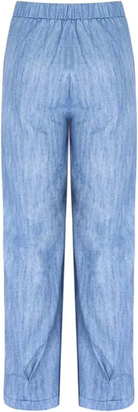 Pants for Women Women's Wide Leg Baggy Jeans Plus Size Loose Elastic Waist Denim Pants with Deep Pockets