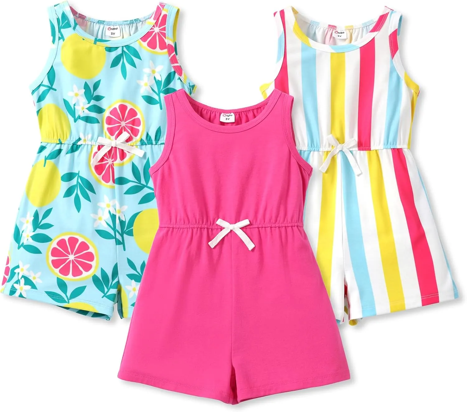 PATPAT Girls Jumpsuit 3 Pieces Floral Rompers Little Girl Elastic Waist Sleeveless One Piece Knit Jumpsuits