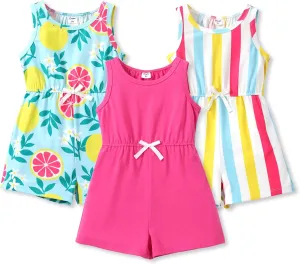 PATPAT Girls Jumpsuit 3 Pieces Floral Rompers Little Girl Elastic Waist Sleeveless One Piece Knit Jumpsuits