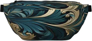 Peacock Feathers In Teal And Gold Fanny Pack For Women Man, Waist Belt Bag Crossbody For Sports Travel Hiking Running Jogging