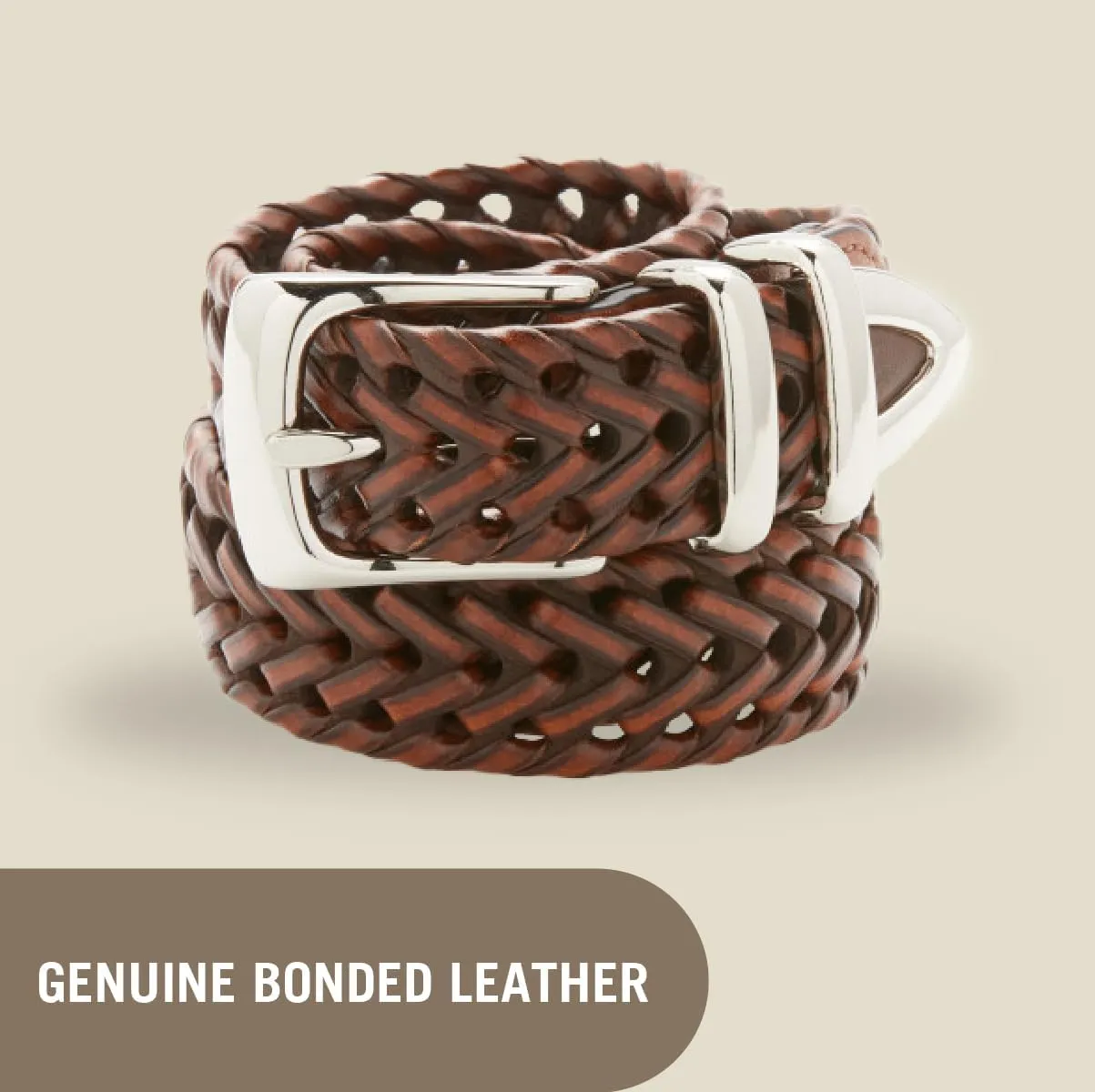 Perry Ellis Men's Portfolio Braided Belt with Leather (Sizes 30-54 Inches)