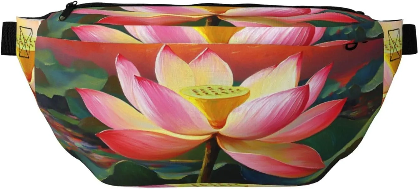 Pink Lotus Flower Fanny Pack For Women Man, Waist Belt Bag Crossbody For Sports Travel Hiking Running Jogging