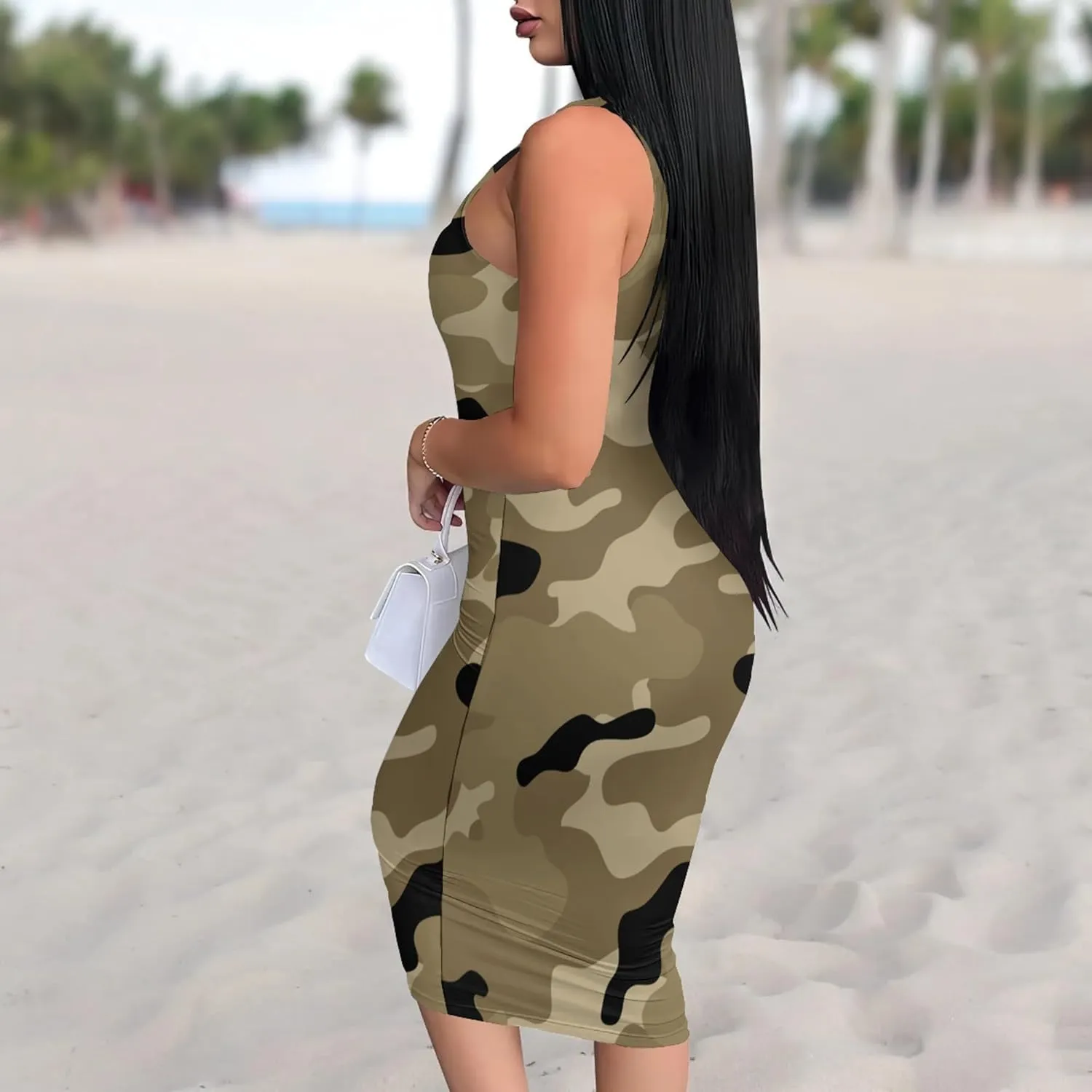 PinkPatty Camouflage Midi Dress for Women Casual Sleeveless Tank Dress Bodycon Basic Sundress Plus Size