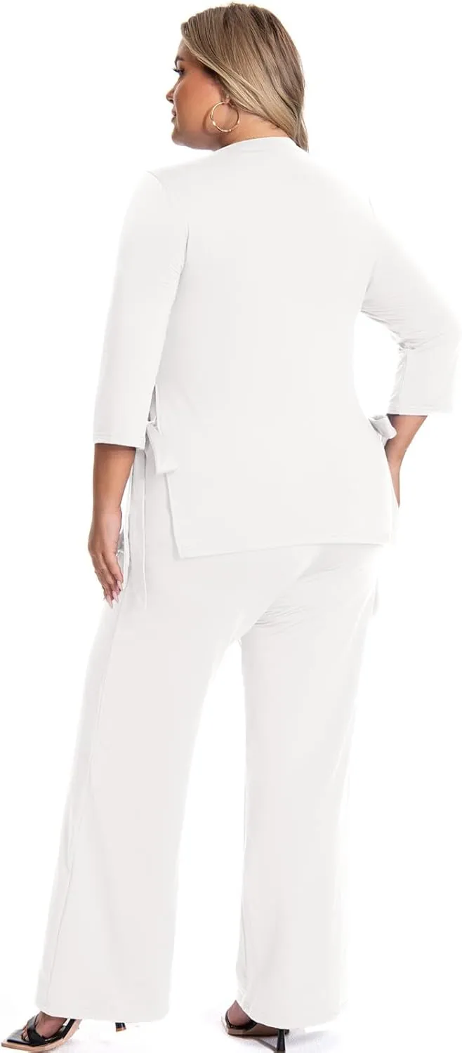 Plus Size 2 Piece Outfits for Women, Casual Tracksuits, Half Sleeve Lounge Sets, Elegant Wide Leg Pant Sets