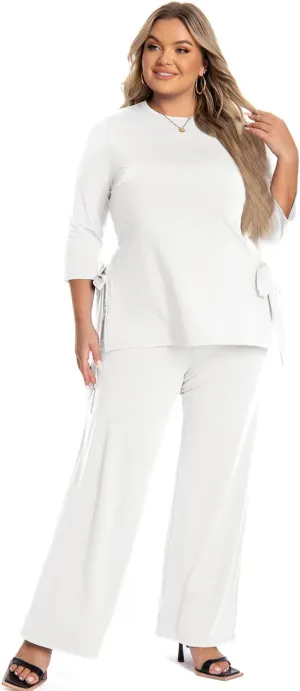 Plus Size 2 Piece Outfits for Women, Casual Tracksuits, Half Sleeve Lounge Sets, Elegant Wide Leg Pant Sets