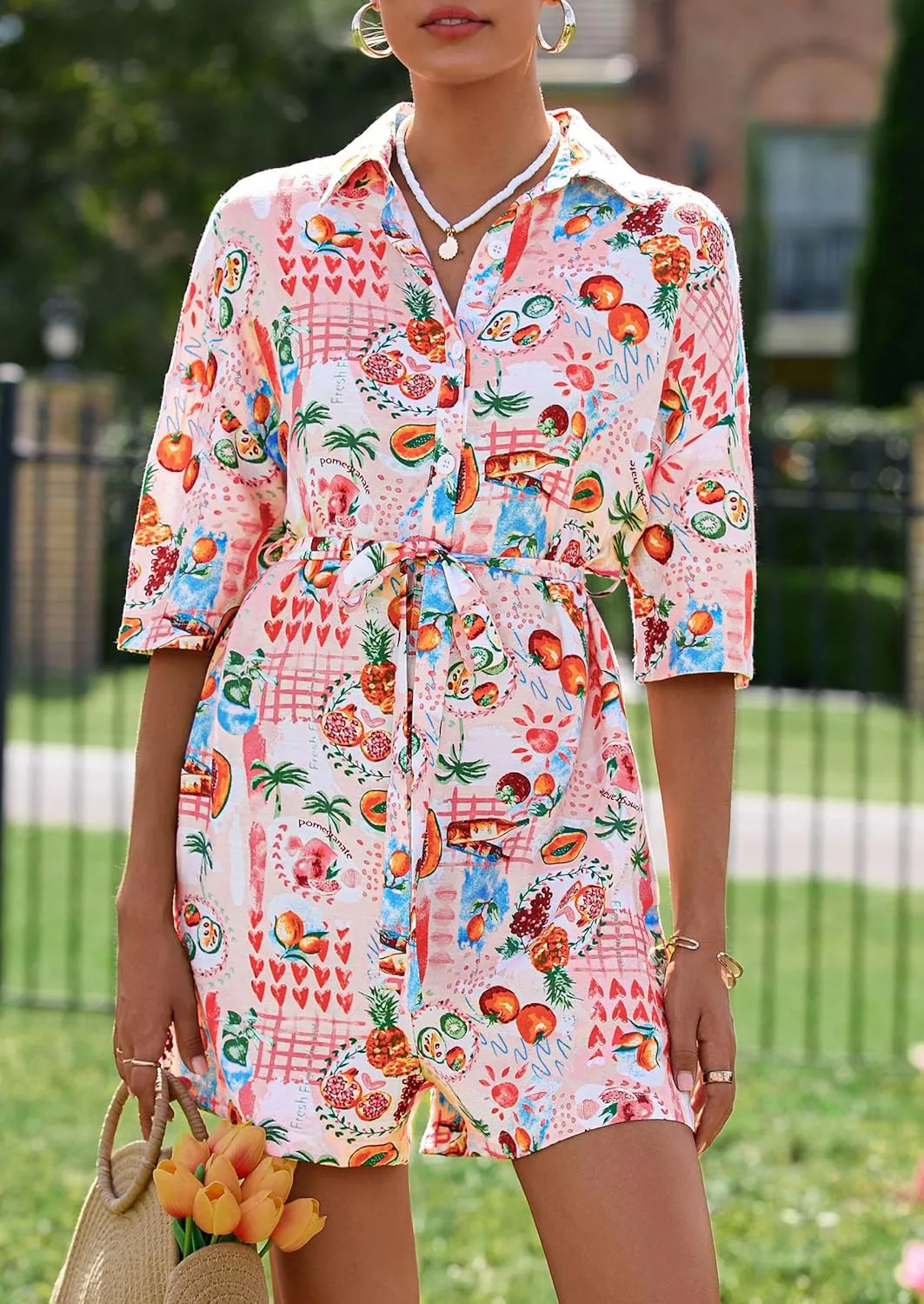 PRETTYGARDEN Womens Rompers for Summer 2025 Beach Vacation Clothes Short Sleeves Floral Jumpsuits Beach Cover Up