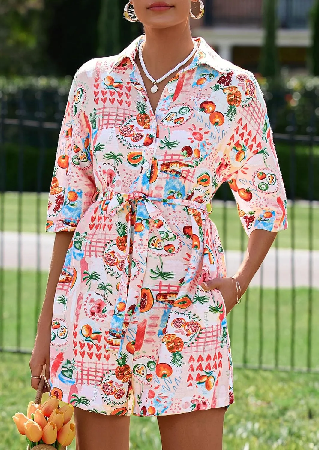 PRETTYGARDEN Womens Rompers for Summer 2025 Beach Vacation Clothes Short Sleeves Floral Jumpsuits Beach Cover Up