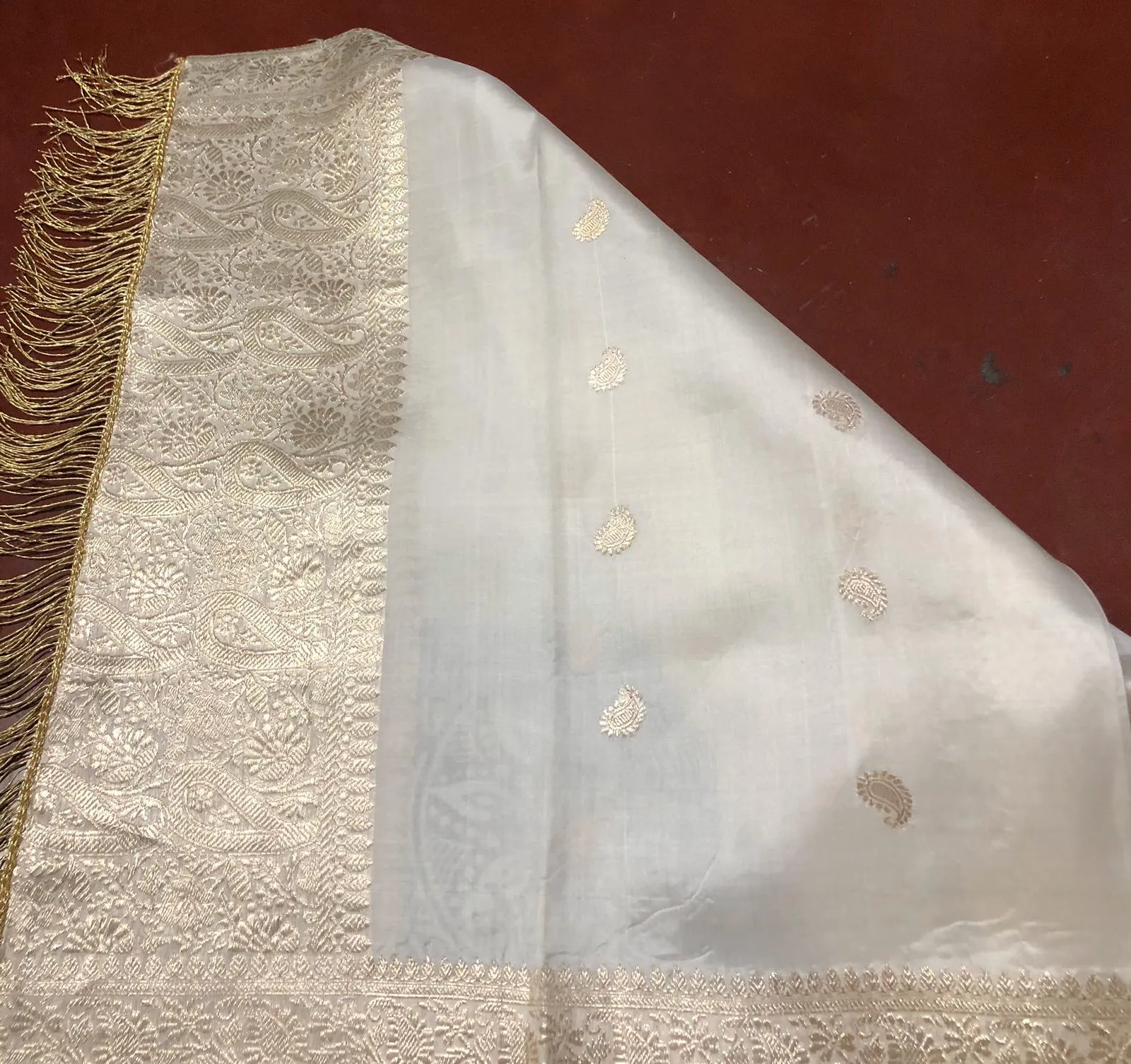 Pure White & Gold Banarasi Silk Stole/Dupatta