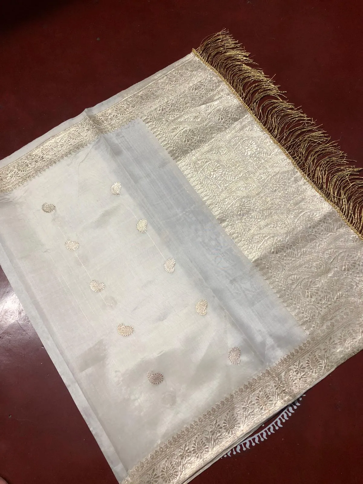 Pure White & Gold Banarasi Silk Stole/Dupatta